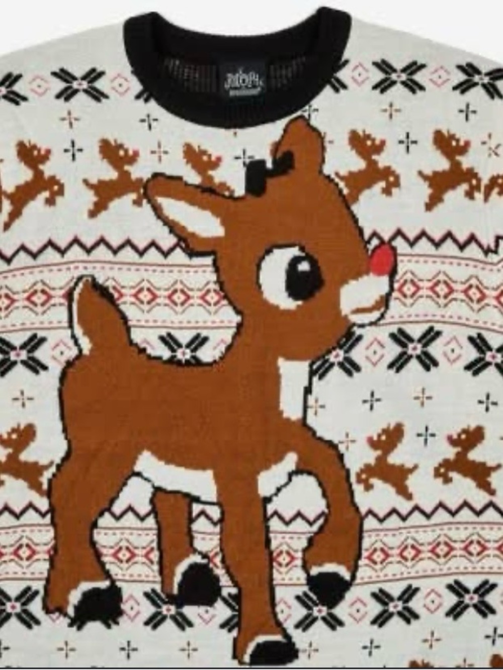 Target brand Rudolph the Red-Nosed Reindeer men's holiday sweater.